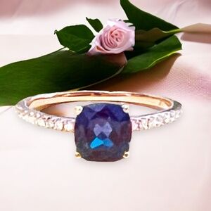 Solid 10K Rose Gold Alexandrite Ring, Size 6 Sizable from size 4 to 8
